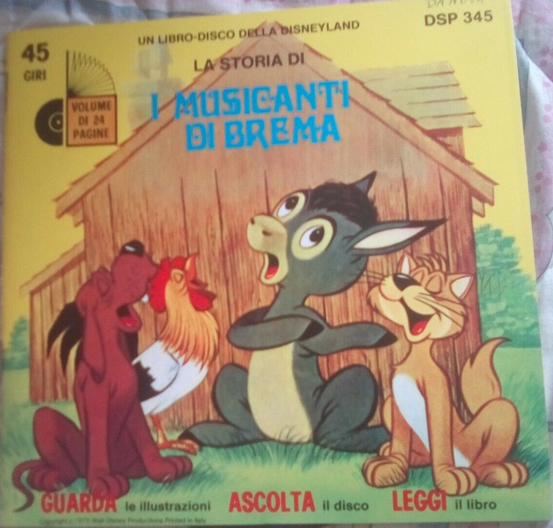 45 giri Walt Disney "I musicanti di Brema" libro disco - guarda ascolta leggi