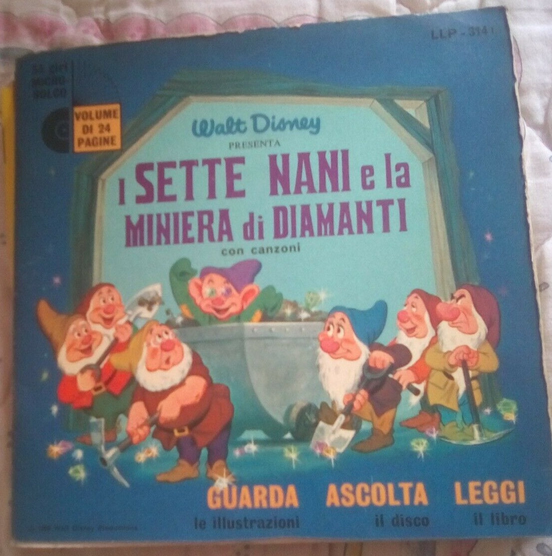 45 giri sette nani miniera diamanti libro disco - guarda ascolta leggi - Walt Disney
