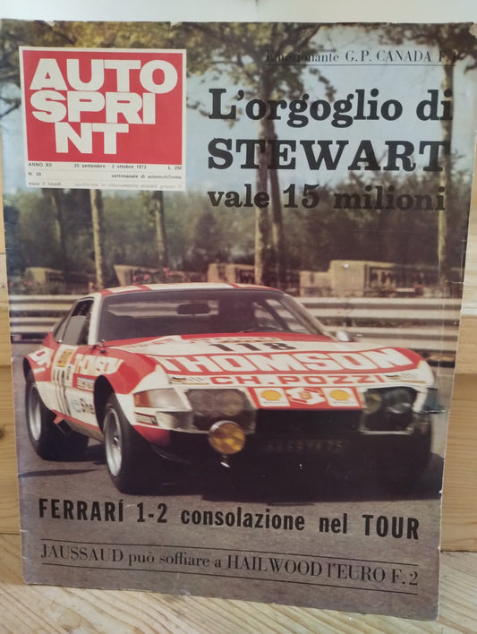 Autosprint settembre 1972 n. 39 settimanale di automobilismo, Ferrari, Stewart