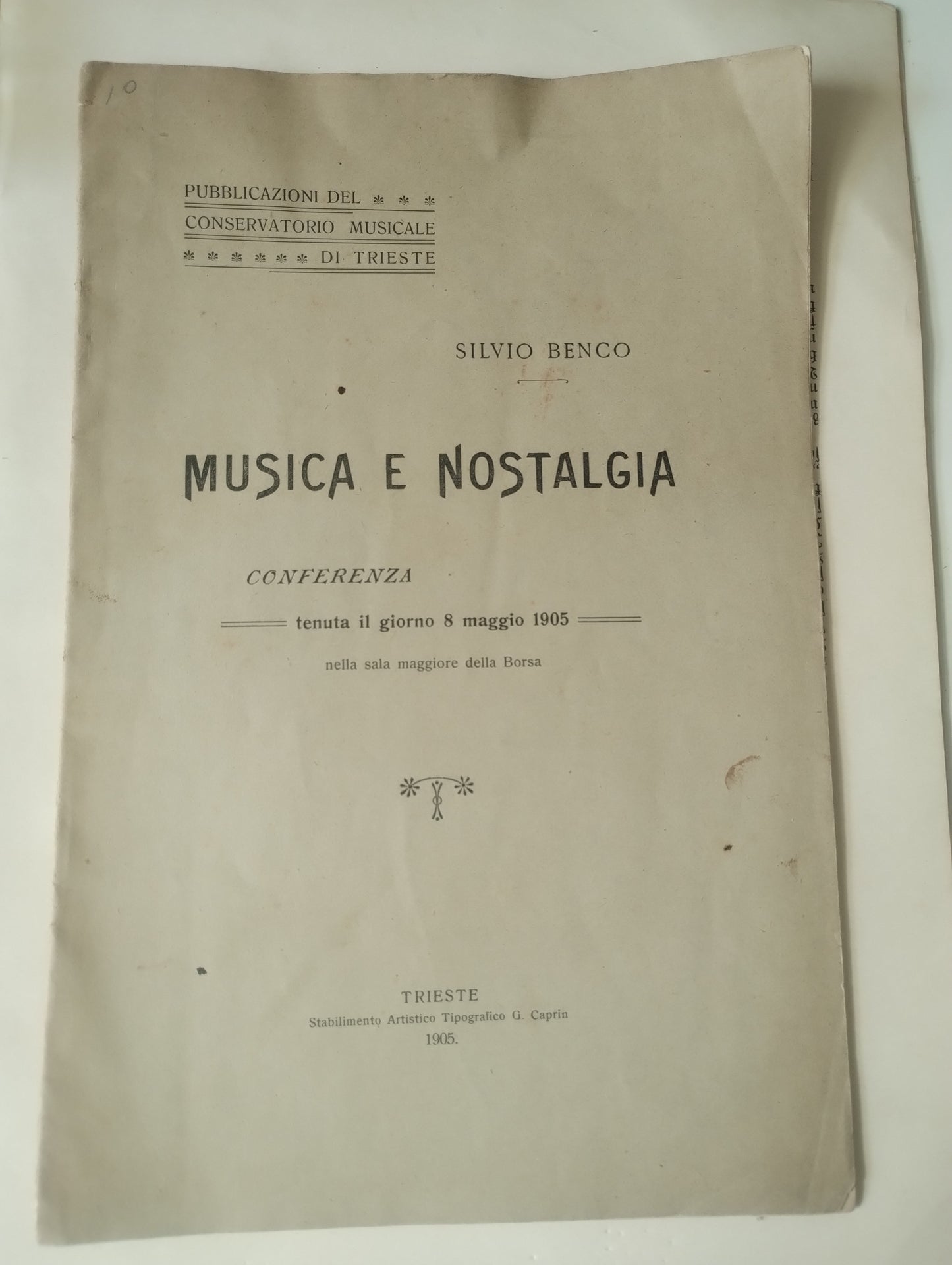Musica e nostalgia. Conferenza Silvio Benco 1905 conservatorio musicale di Trieste