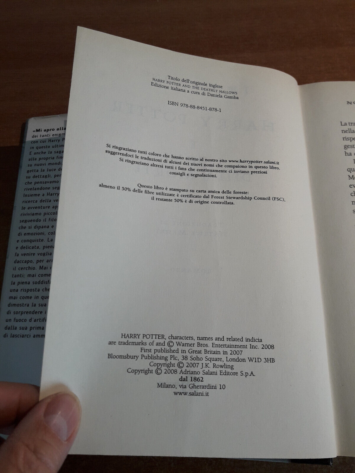 Harry Potter e i doni della morte, 1 edizione Salani, gennaio 2008, Rowling