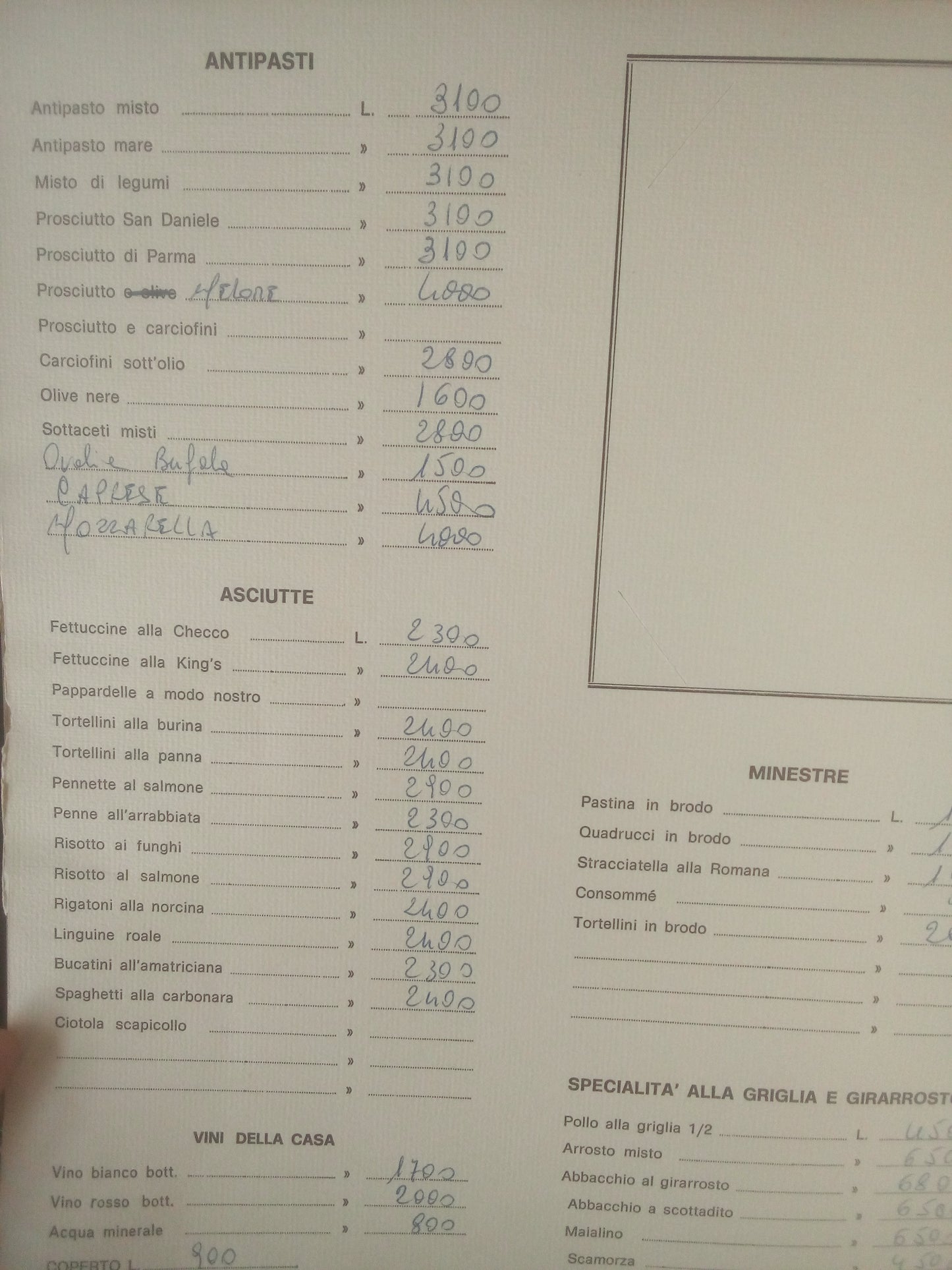Menù storico vintage 1971 del ristorante da Checco dello Scapicollo, con dedica di Luigi Carnacina